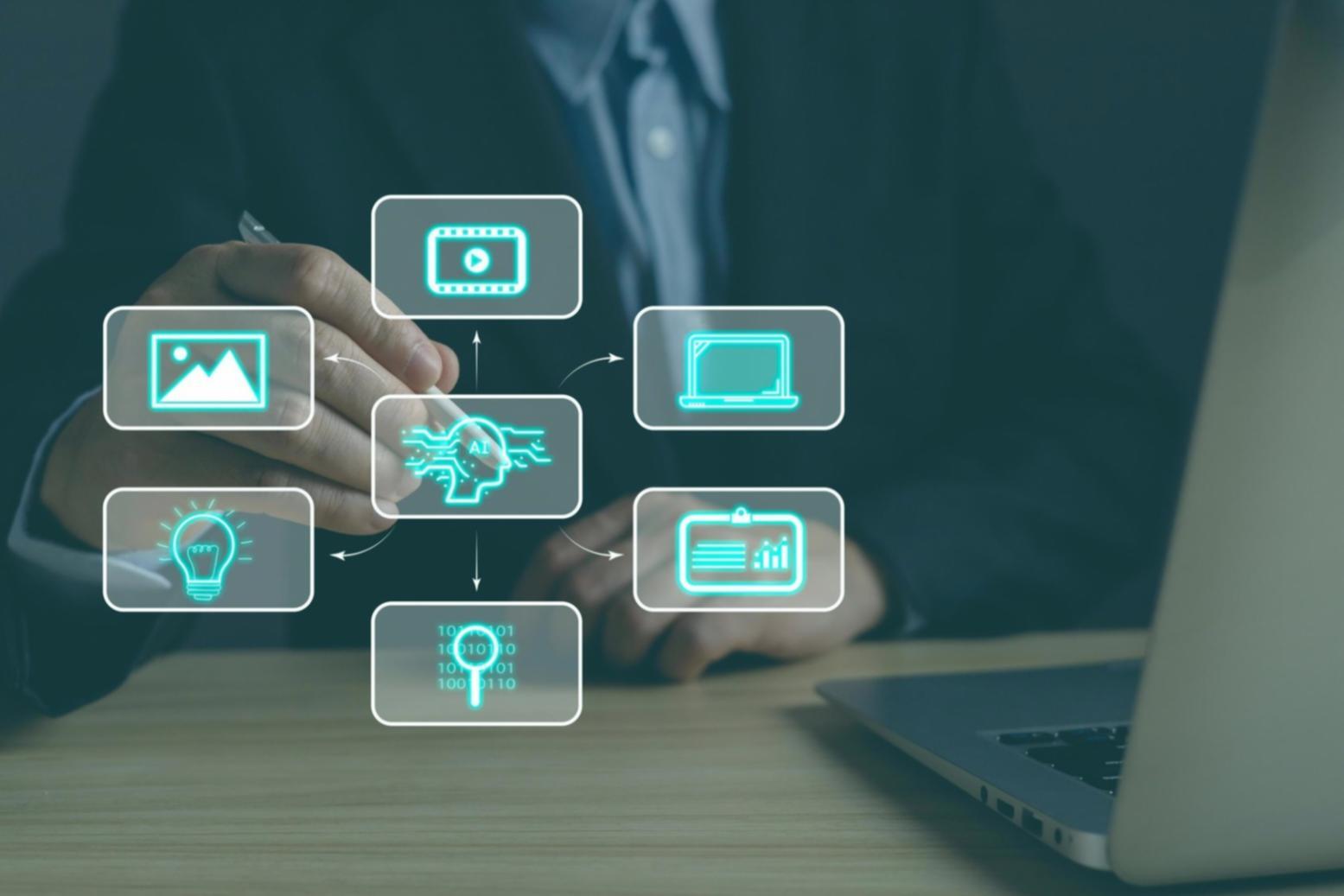 Collaborative workspace with team members working together on VR and AI projects